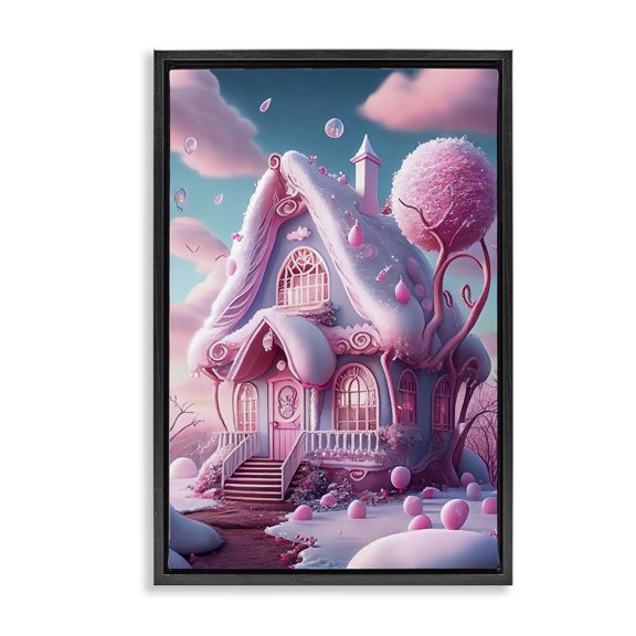 Stupell Industries Contemporary Magicville Sugar Blossom Cottage Black Floating Frame Canvas Art, 17 x 25, by Sasha