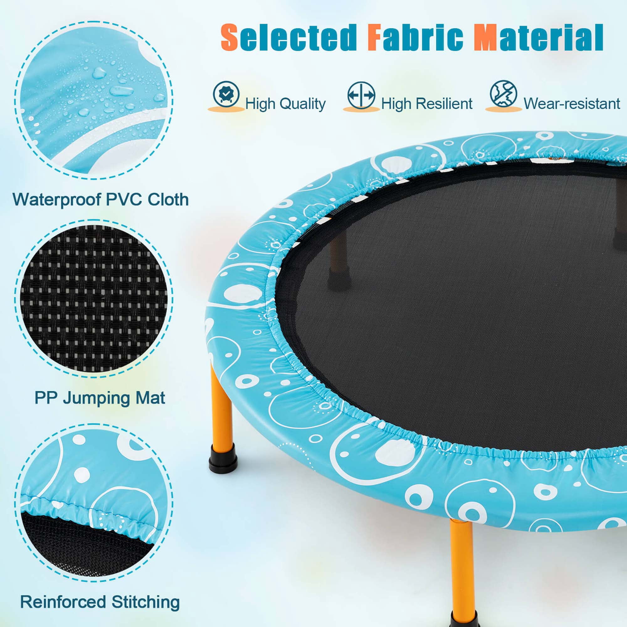 Costway 36" Kids Trampoline Rebounder with Full Covered Handrail & Pad Indoor Outdoor Light Blue