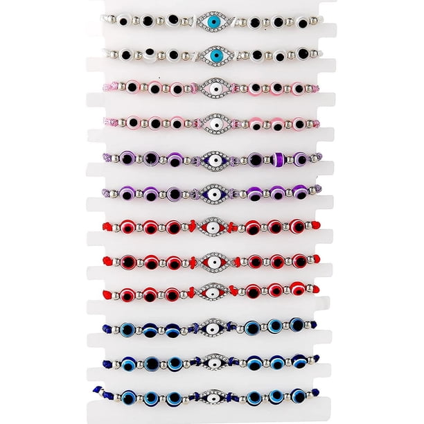 Juego de 12 pulseras de mal de ojo, ajustables, coloridas, cuentas de mal de ojo, pulseras Mal De Ojo, tobillera de la suerte para mujeres, niñas y niños