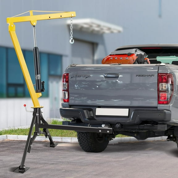 Hydraulic Pickup Truck Crane, 1000 lbs Capacity, 360° Swivel, Hitch Mounted Crane with Three Boom Capacities of 500 lbs, 750 lbs & 1000 lbs, for Lifting Goods in Construction, Forestry, Factory