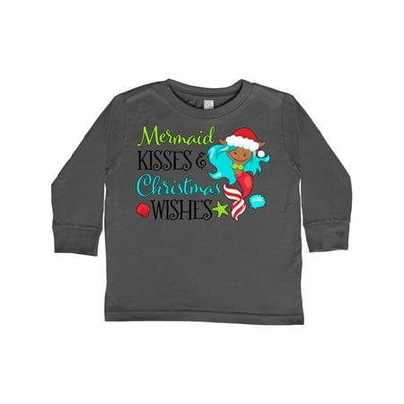 

Inktastic Mermaid Kisses and Christmas Wishes with Seashells Gift Toddler Boy or Toddler Girl Long Sleeve T-Shirt