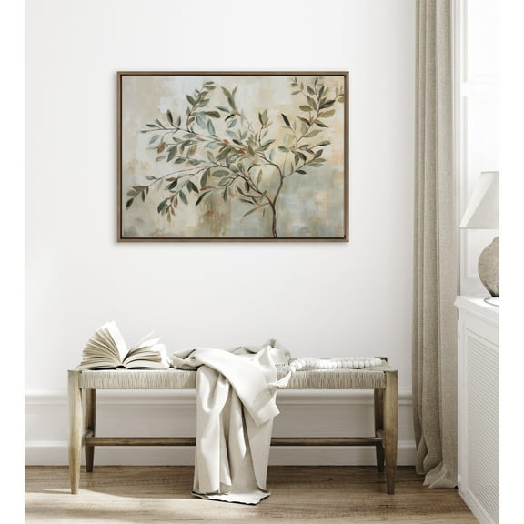 Kate and Laurel Sylvie Olive Tree Abstract Framed Canvas Wall Art by The Creative Bunch Studio, 41.5x31.5 Gold, Soft Nature Tree Art for Wall