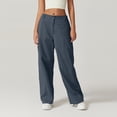 thumbnail image 2 of Women's Zip Front Palazzo Pants with Cargo Pockets High Waist Comfortable Wide Leg Trousers in Soft Cotton, 2 of 8