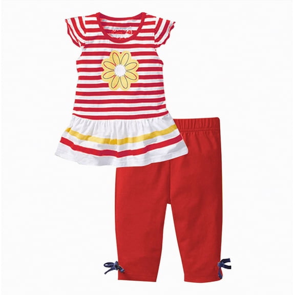 Kaprioy Girls Summer Outfits Flower Graphic Tops Casual Striped Tshirt Flying Short Sleeves Shirts Capri Pant Set Playwear