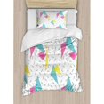 thumbnail image 3 of Abstract Duvet Cover Set, Memphis Style Modern Geometric Forms with Lines Colorful Triangles Graphic, Decorative 3 Piece Bedding Set with 2 Pillow Shams, King Size, Multicolor, by Ambesonne, 3 of 3