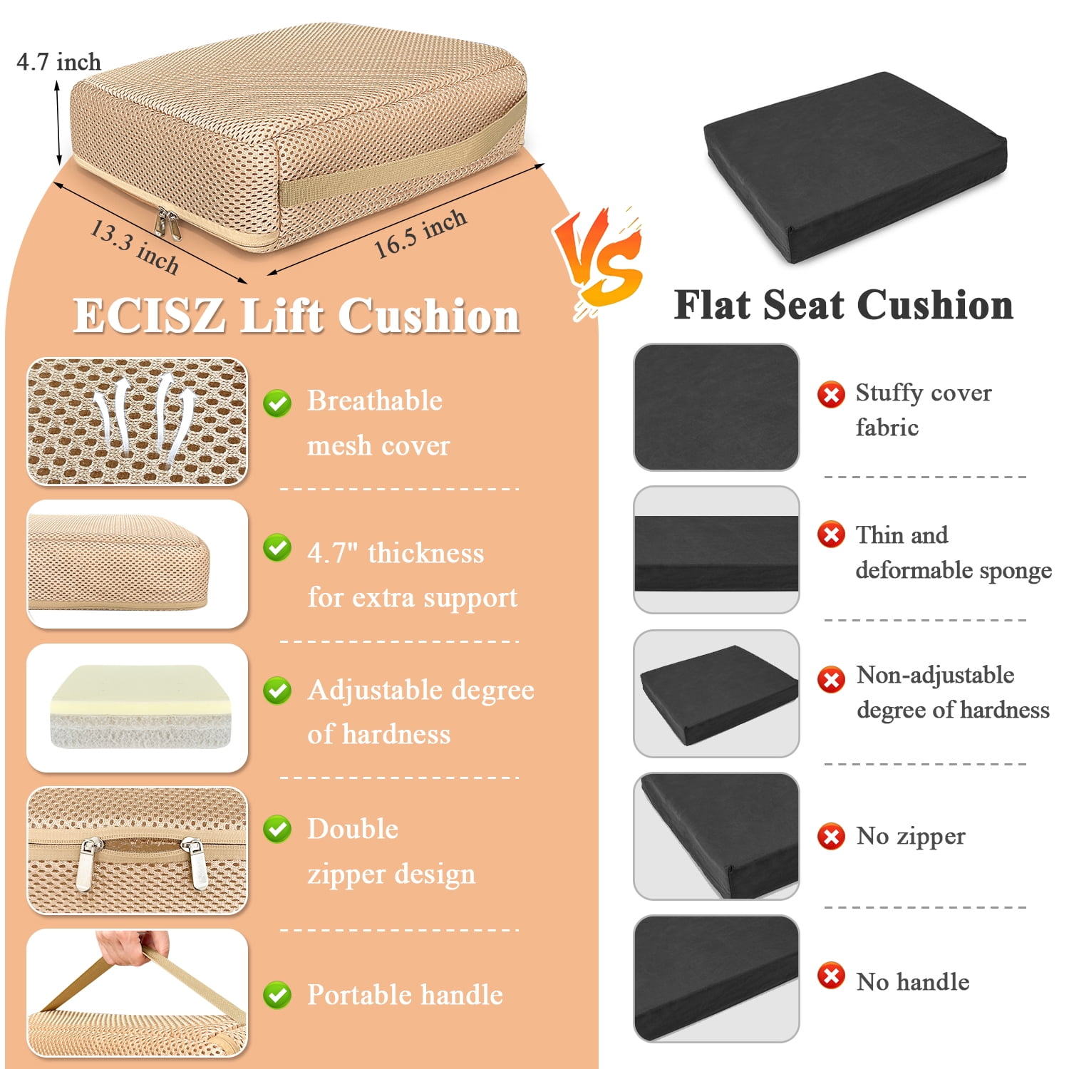 Booster Seat Cushion Extra Firm Chair Foam Cushion for Adults Booster Seat Elevation Pillow Lift Cushion for Chair, Couch, Office, Patio