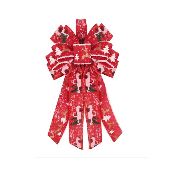 Adornos Navideños Con Lazos Lazo Grande Para La Punta Del Árbol De Navidad Adorno Navideño Para El Hogar Lazo Rojo Adorno Para El Árbol De Navidad Lazo De Lino