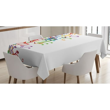 Ambesonne Music Tablecloth Rectangular Table Cover, Rhthm Tempo Melody, 60"x84", Multicolor White