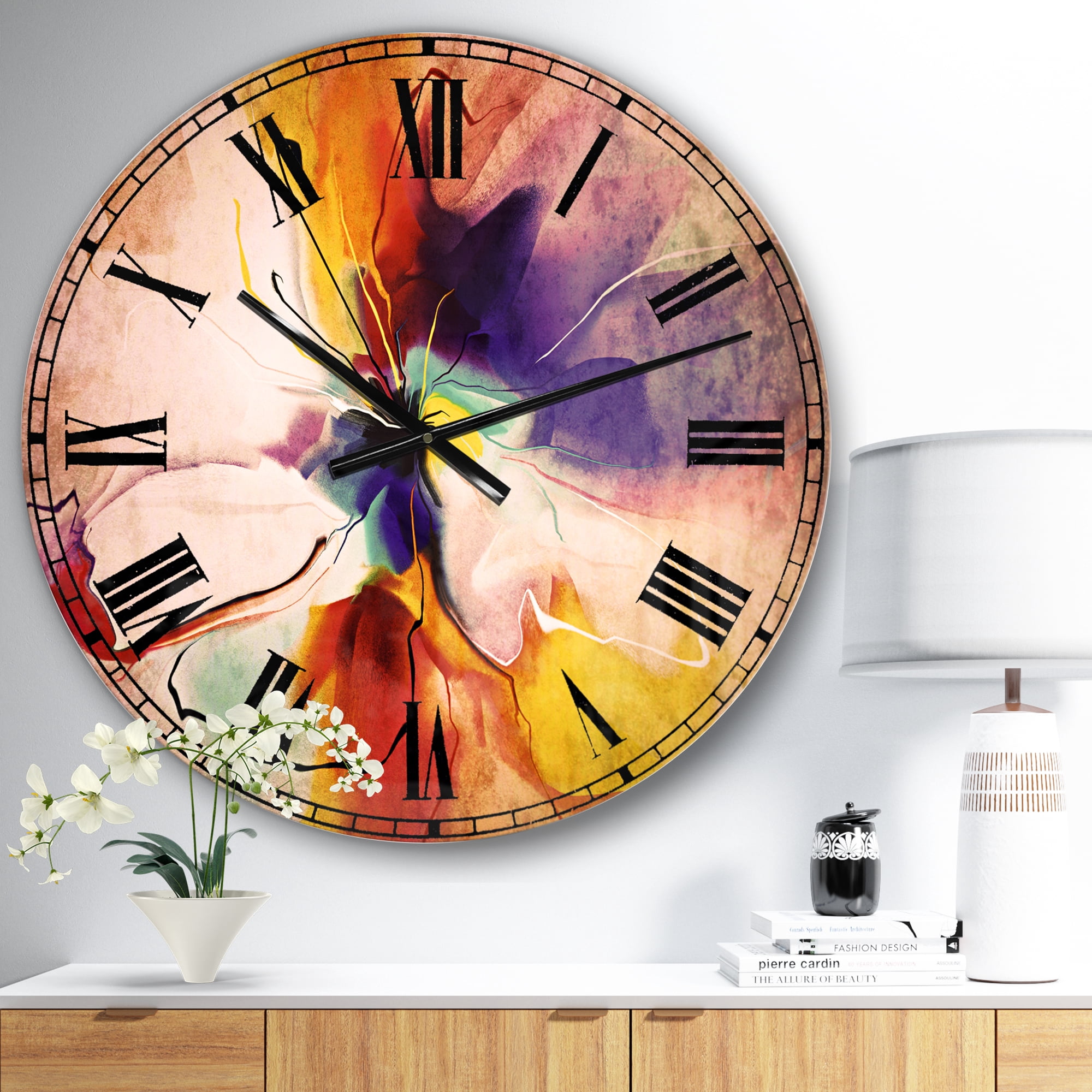 Designart 'Creative Flower in Multiple Colors' Metal Wall Clock