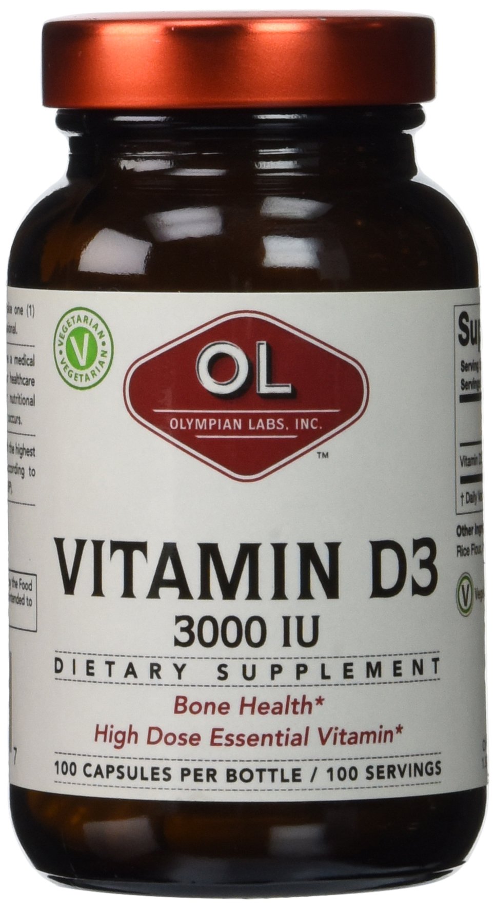 Vitamin D3 3000IU, 100 Servings, Supports Bone Density & Healthy Calcium Levels, 100 Capsules