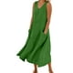 thumbnail image 1 of Vestido largo sin mangas con cuello en V y color liso para mujer: corte holgado, bolsillos, vestido informal cómodo para el día a día., 1 of 5