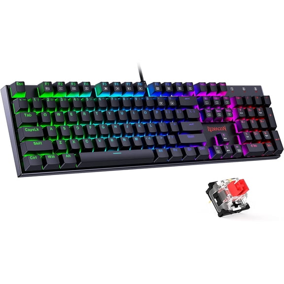 Mechanical Gaming Keyboard with Red Switches, Wired Keyboard Mechanical with RGB Backlit, Fully Progammable, Durable Aluminum Frame,Hot-Swappable, Anti-Ghosting for PC Windows Mac,Black