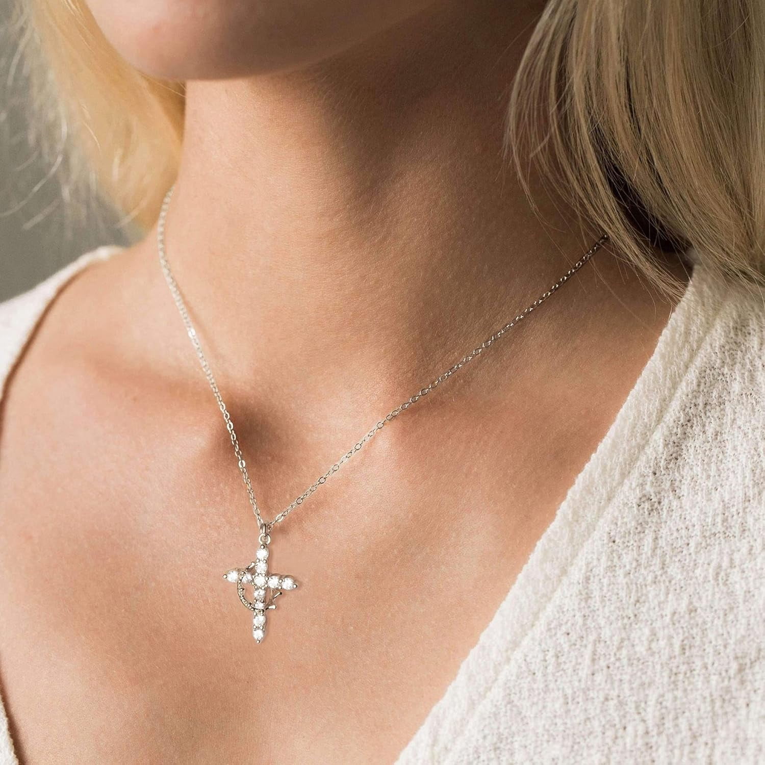Soleilie Christian Gift Stocking Stuffers Cross Necklace for women-Dainty 14k Gold Plated/Silver Plated Pendant Necklaces Simple Cute Tiny Necklace Jewelry for Women