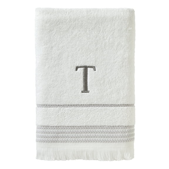SKL Home Casual Monogram Bath Towel, "T", White