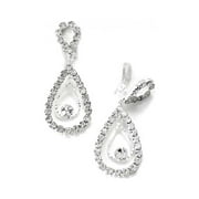 Silver Crystal Rhinestone Two Layer Teardrop Pear Dangle Clip Earrings