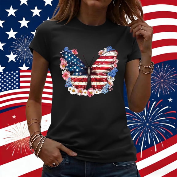 Vetsdori Short Sleeve T Shirts for Women American Flag Fourth of July Pullover Summer Red White and Blue,Independence Day Graphic USA Years Anniversary Casual Womens Shirts Fashion