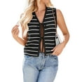 thumbnail image 3 of Women'S 2025 Summer Trendy Crochet Knit V Neck Sleeveless Tie Front Striped Sweater Vests Beach Outfits Black M, 3 of 9