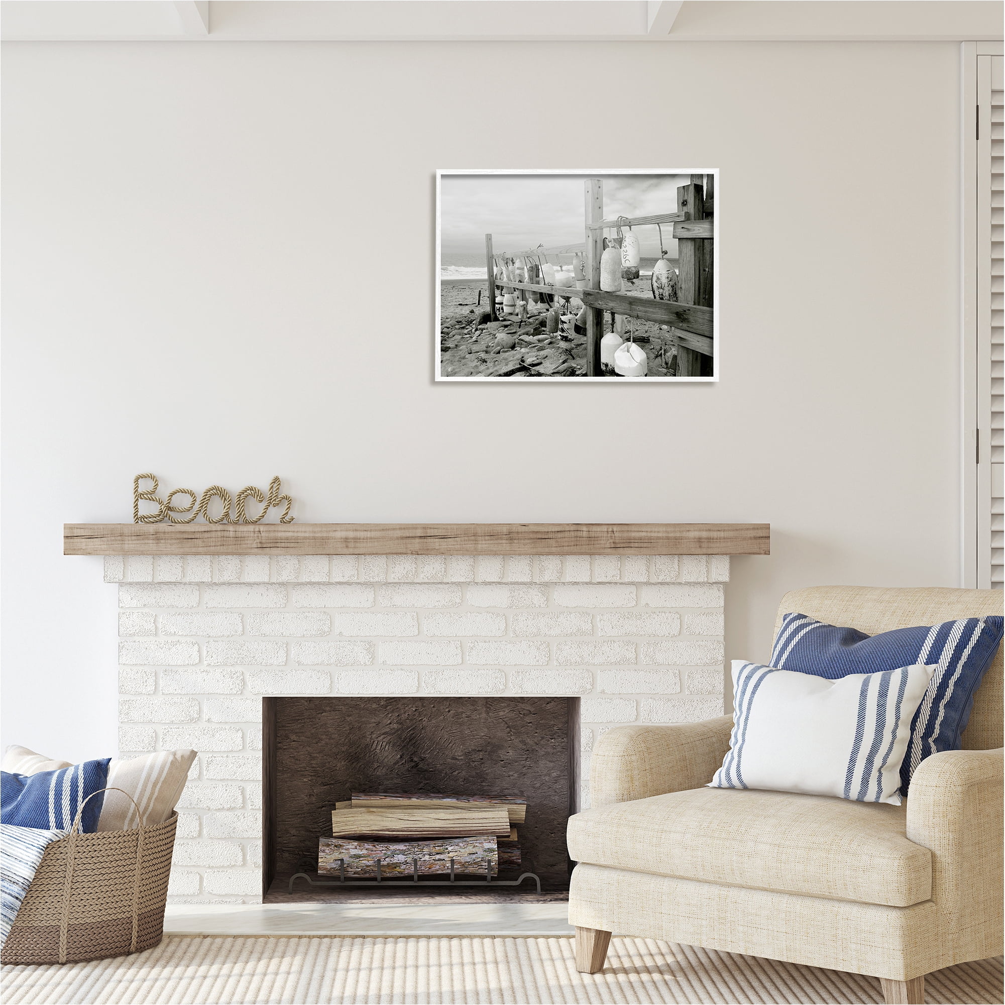 Stupell Industries Nautical Buoys Landscape Landscape Photography White Framed Art Print Wall Art, 30 x 24