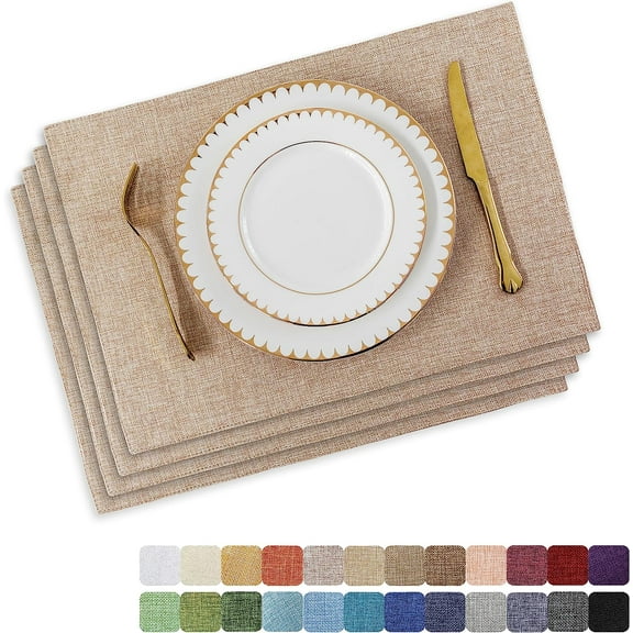 Cloth Placemats Set of 4 Linen Placemat Washable Heat Resistant Dining Table Place Mats for Kitchen Table Holiday E Dinner Decoration for Wife, Yellow
