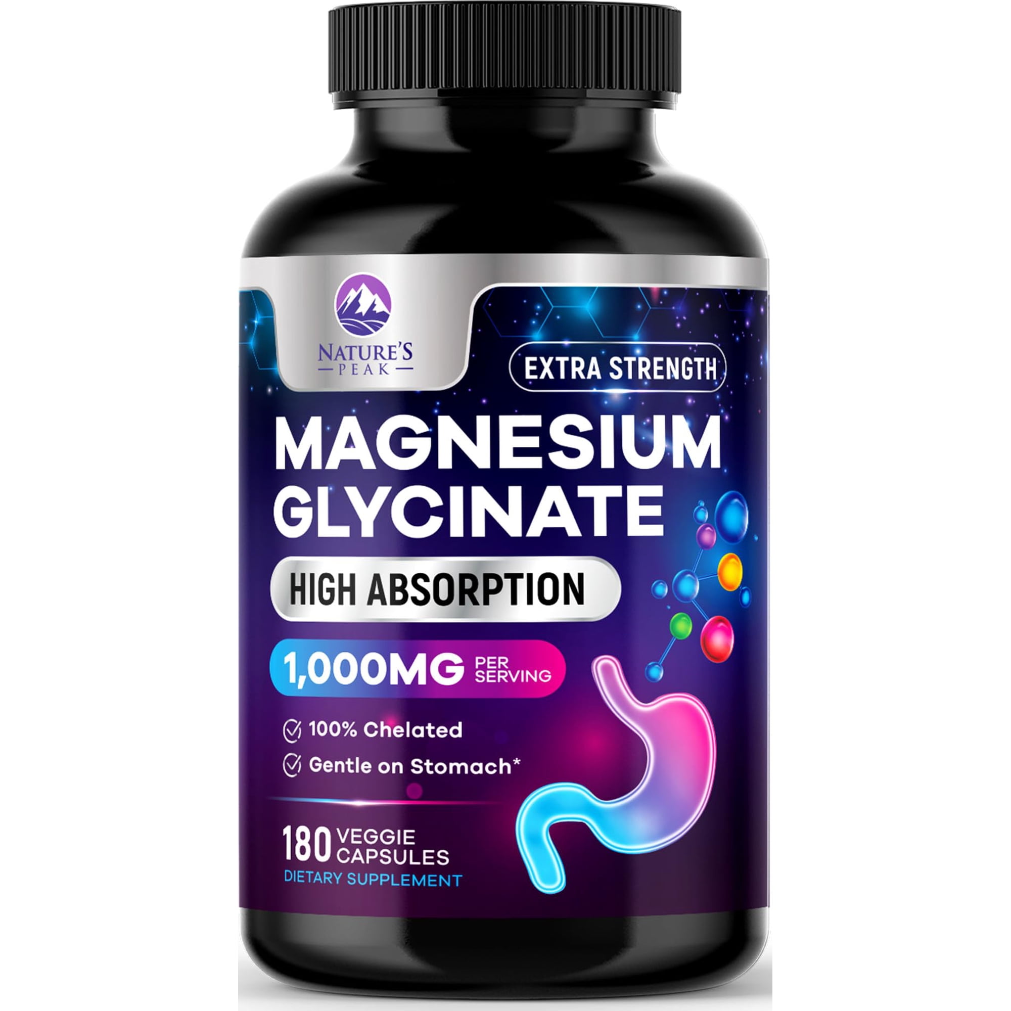 Magnesium Glycinate 1000mg - Pure & Chelated for High Absorption - Supports Muscle, Nerve, Bone & Heart Health - Best Magnesium Supplement for Gentle Sleep Support, Vegan, Bottled USA - 180 Capsules
