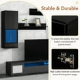 thumbnail image 5 of Extended, Rattan Style Entertainment Center, 7 Pieces Floating TV Console Table for TVs Up to 90'', High Gloss Wall Mounted TV Stand with Color Changing LED Lights for Home Theatre, Black, 5 of 9