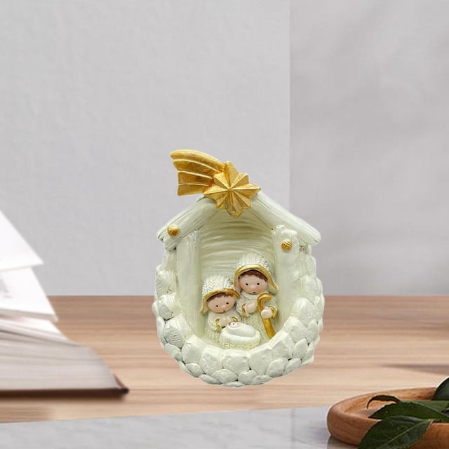 Figura de Natividad en miniatura, adorno de regalo religioso, estatua de Sagrada con paisaje de pesebre, pequeña escena de Natividad