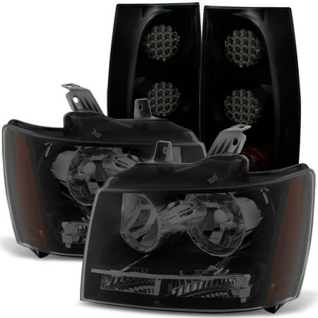 Chevy Tahoe Tail Lamp - Fit 2007-2014 Chevy Suburban Tahoe Black Smoked Heaadlights+LED Tail Lights
