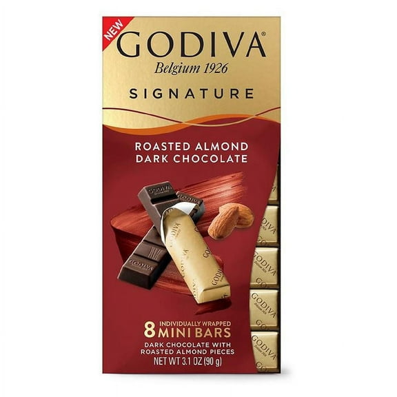 Godiva Signature Mini Bars, Dark Chocolate with Almonds 0.39oz x 8 pack