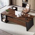 thumbnail image 2 of Tribesigns 78" L Shaped Executive Desk with Drawers, Large Office Desk with Storage Shelves, Modern Corner Computer Table for Home Office (Black & Brown), 2 of 5