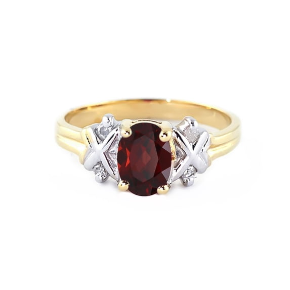 Galaxy Gold 14k Yellow Gold Ring with Genuine Diamonds and Natural Oval-shaped Garnet - Size 5.5