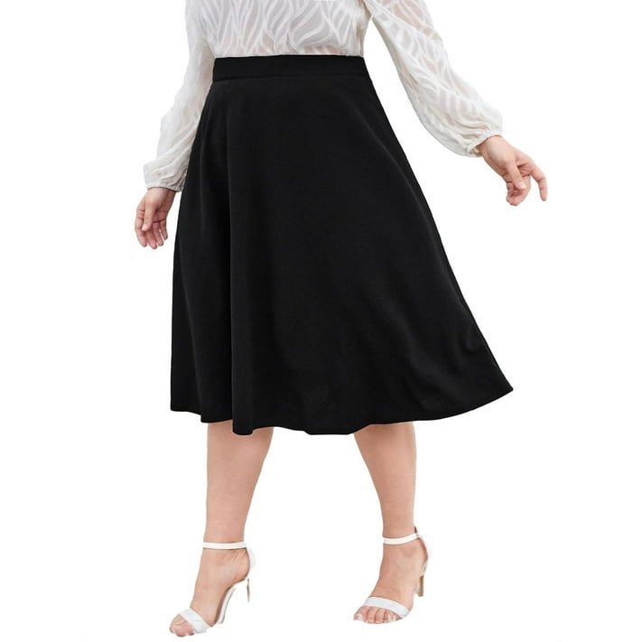 Elegant Solid Flared Black Plus Size Skirts (Women's) - Walmart.com