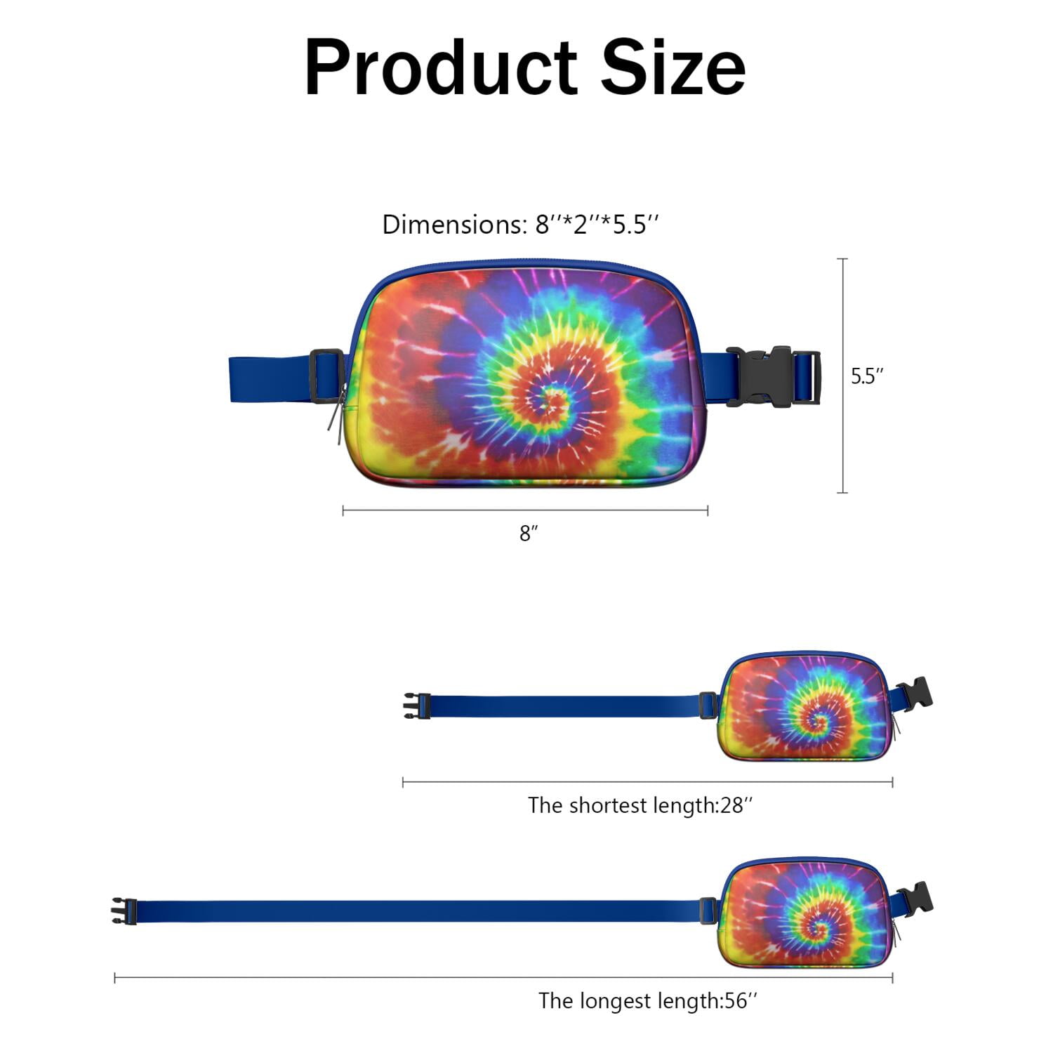 Vintage Tie Dye Belt Bag – Retro Hippie Style Fanny Pack with Rainbow Marble Print, Artistic Watercolor Vibe