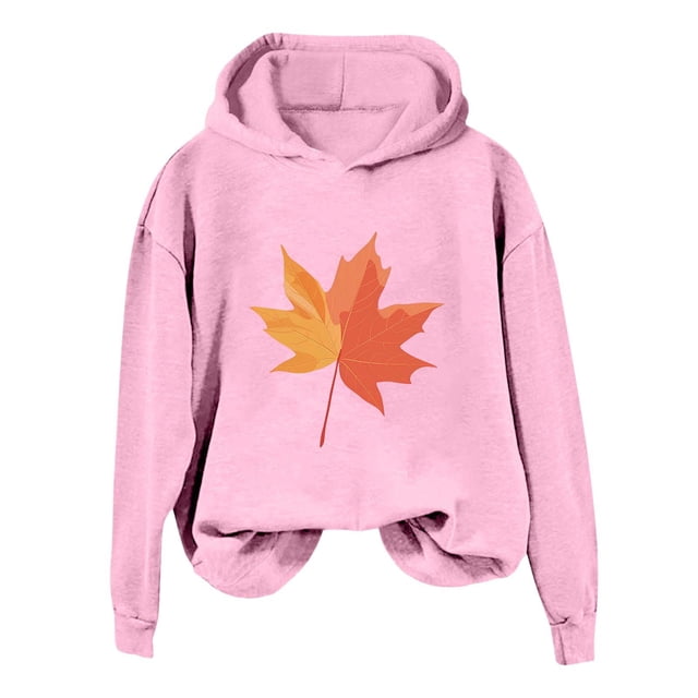 WEAIXIMIUNG Ensembles de Sweat-Shirts Raccourcis pour Femmes, Mode Hiver, Imprimé Feuille d'Érable à Capuche
