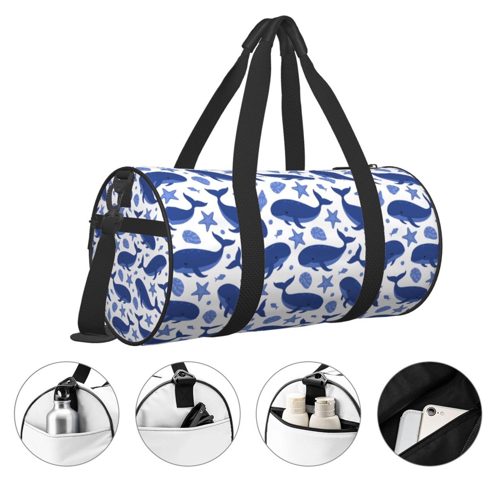 Vsdgher Whale 45L Foldable Duffel Bag, Sports Gym Bag,Overnight Bag, Portable Weekender Bag for Airplanes