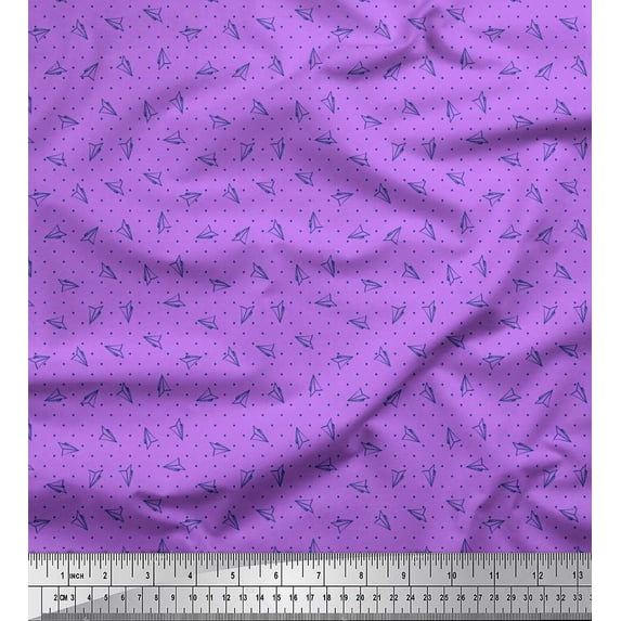 Soimoi Silk Fabric Dot & Paper Airplane Art & Craft Print Fabric by Yard 42 Inch Wide