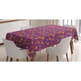 thumbnail image 1 of Dia De Los Muertos Tablecloth, Pattern of Abstract Flowers Peppers and Funny Skull Silhouettes, Rectangle Satin Table Cover Accent for Dining Room and Kitchen, 60" X 84", Multicolor, by Ambesonne, 1 of 2