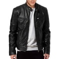 thumbnail image 3 of Business Gentleman Zipper Cardigan Pocket Decoration Pu Leather Vertical Collar Slim Fit Leather Jacket Coat, 3 of 6