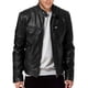 thumbnail image 2 of Chaqueta de cuero delgada con cuello de cuero PU y bolsillo tipo cárdigan con cremallera de gran tamaño para hombre, 2 of 6