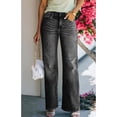 thumbnail image 2 of Las mujeres pierna recta ancha Pantalones elástico de mediana altura bolsillos laterales con cremallera abotonada pantalones cómodo negro S, 2 of 8