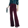 thumbnail image 1 of Pantalones de mujer de cintura alta pantalones de color puro pierna ancha casual cómodo para el hogar al aire libre vino rojo M, 1 of 6