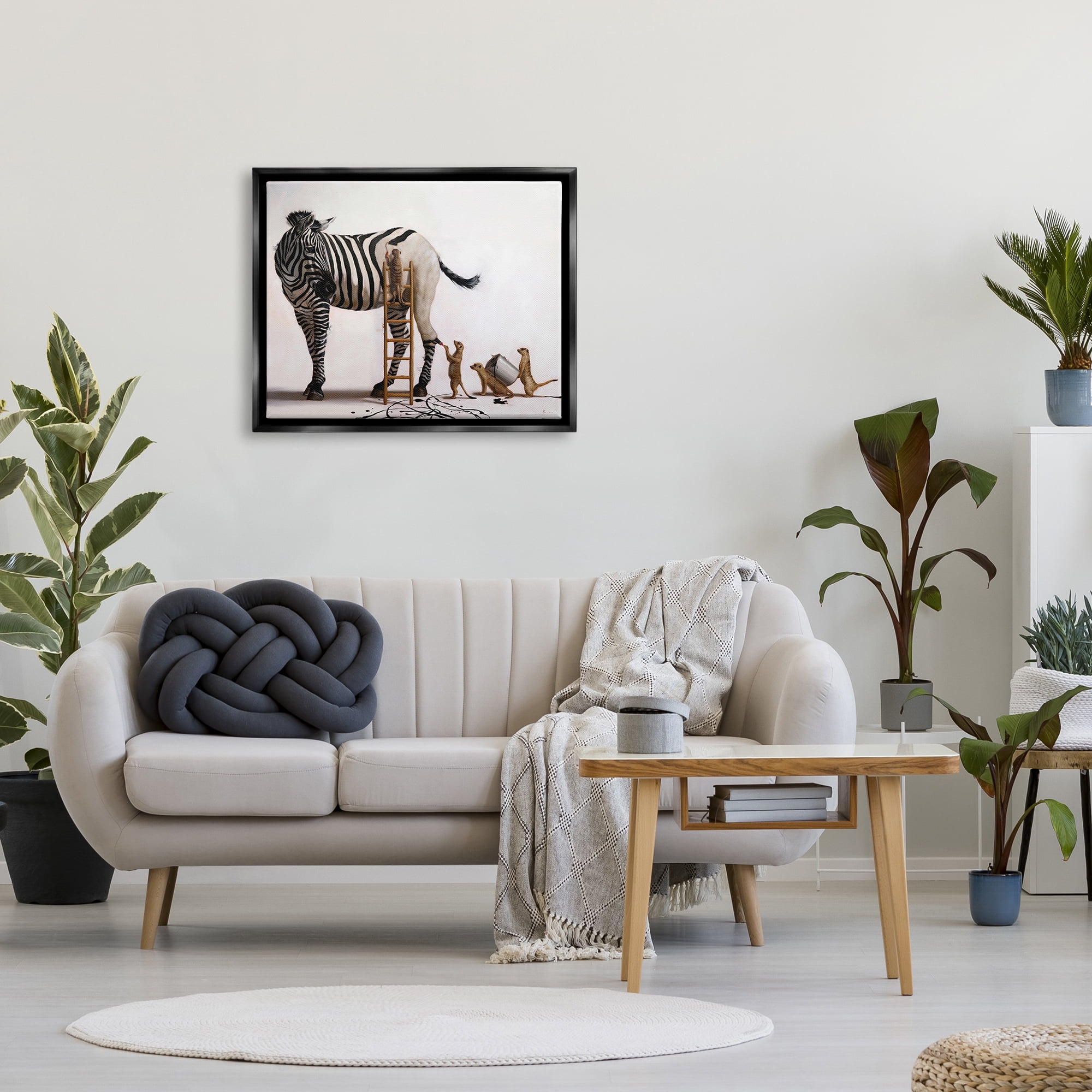 Stupell Industries Meerkats Painting Zebra Stripes Animals & Insects Painting Black Floater Framed Art Print Wall Art