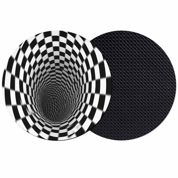 3D Optical Illusion Coasters Set of 2, Absorbent Coasters for Drinks, Black White Checkered Plaid Visual Trap Coaster for Desk Coffee Table Protection, Home Decor House Warming Gifts 4"