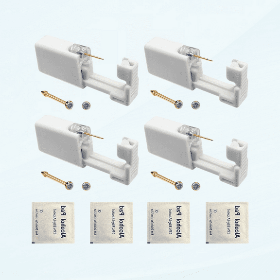 4 Pack Nose Piercing Kit, Disposable Safe Sterile Piercing Gun, Self Nose Piercing Unit For, Nose Stud Piercing Kit Tool (Gold)