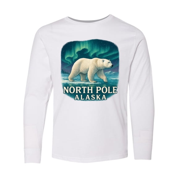 Inktastic North Pole Alaska Polar Bear Aurora Long Sleeve Youth T-Shirt