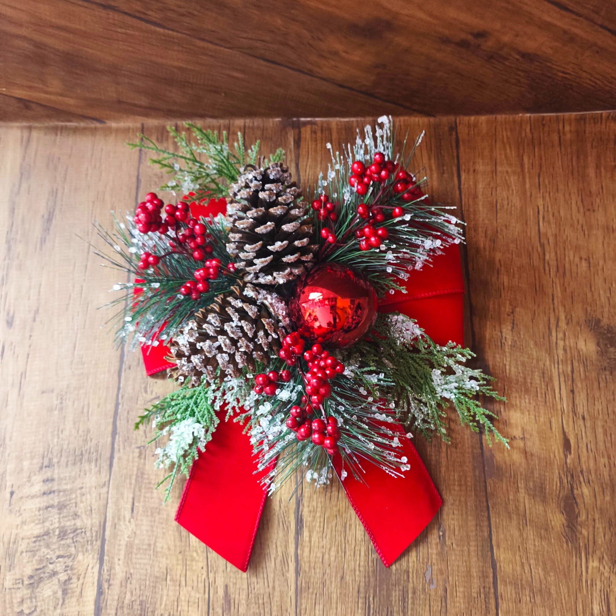 Red Velvet Christmas Floral Bow Decor, 13" Tall, Holiday Time