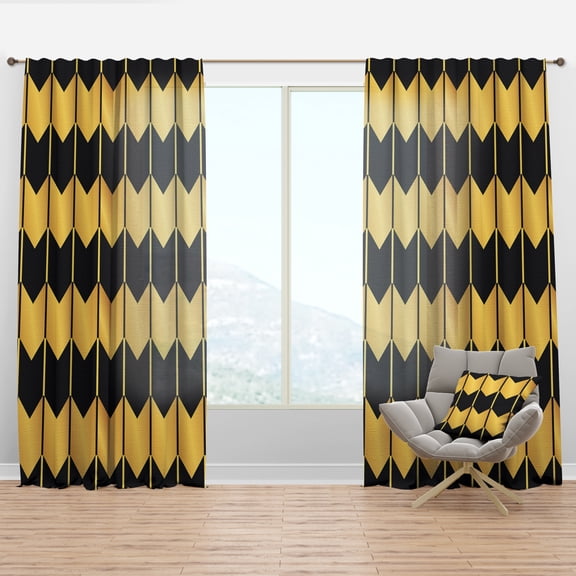 Designart 'Geometrics Golden Luxury Metallic V' Mid-Century Modern Curtain Panel