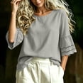 thumbnail image 5 of TGSLY 3/4 Bell Sleeve Linen Tops for Women Lightweight Soft Crew Neck Hollow Out Ruffle Shirts Trendy Casual Loose Fit Solid Color Blouses M, 5 of 8