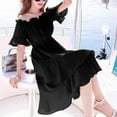 thumbnail image 3 of Robes d'Été pour Femmes à Carreaux Col Bateau Épaules Dénudées Unies Vestidos Volants Ligne A Taille Haute Robe Femme CY01 Jaune TG, 3 of 3