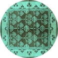 thumbnail image 1 of Ahgly Company Machine Washable Indoor Round Oriental Turquoise Blue Industrial Area Rugs, 6' Round, 1 of 4
