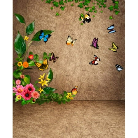 Image of ABPHOTO Polyester 5x7ft Tree Flowers Butterfly Photography Backdrops Photo Props Studio Background